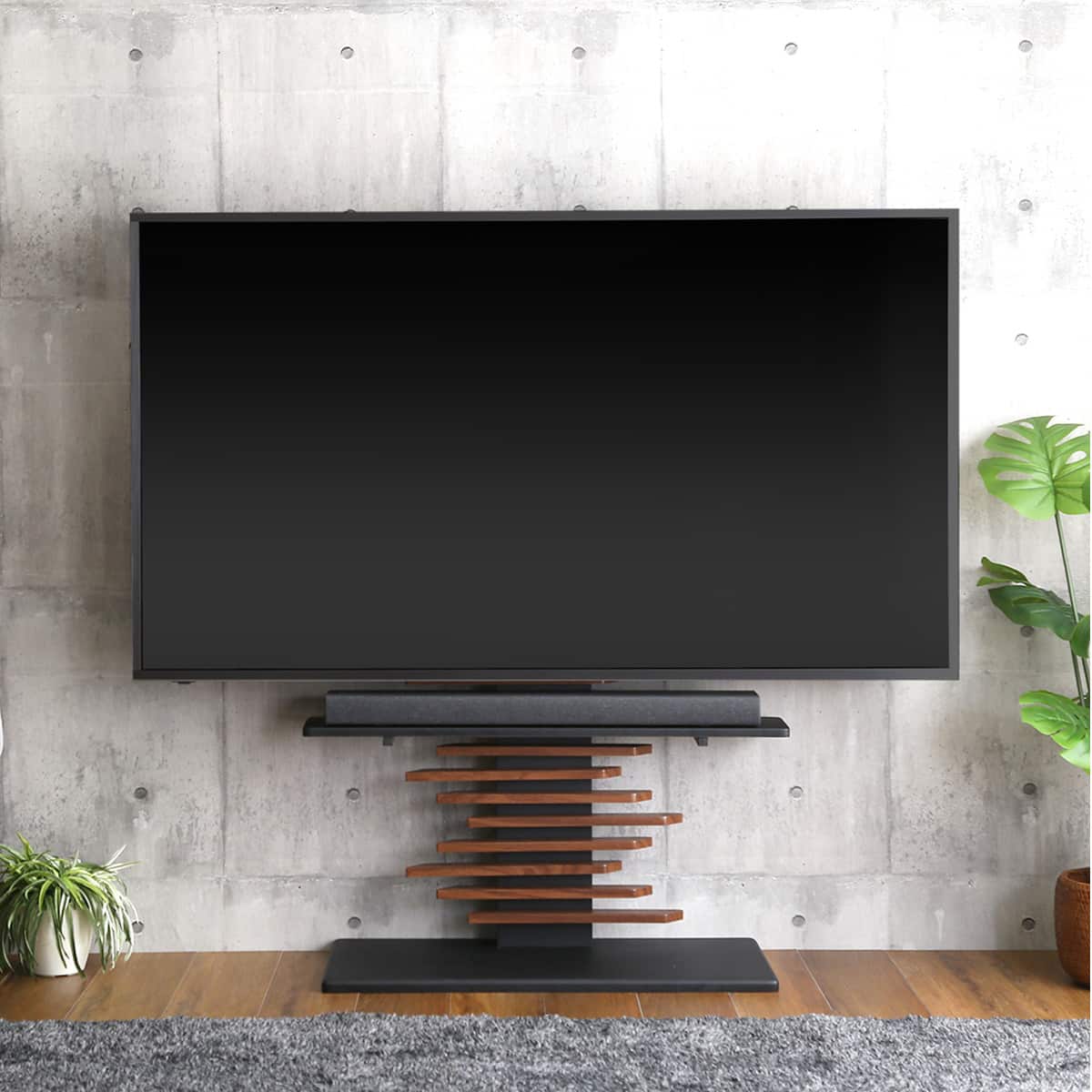 100インチ対応 頑丈・デザインテレビスタンド専用サウンドバー棚板 (BK