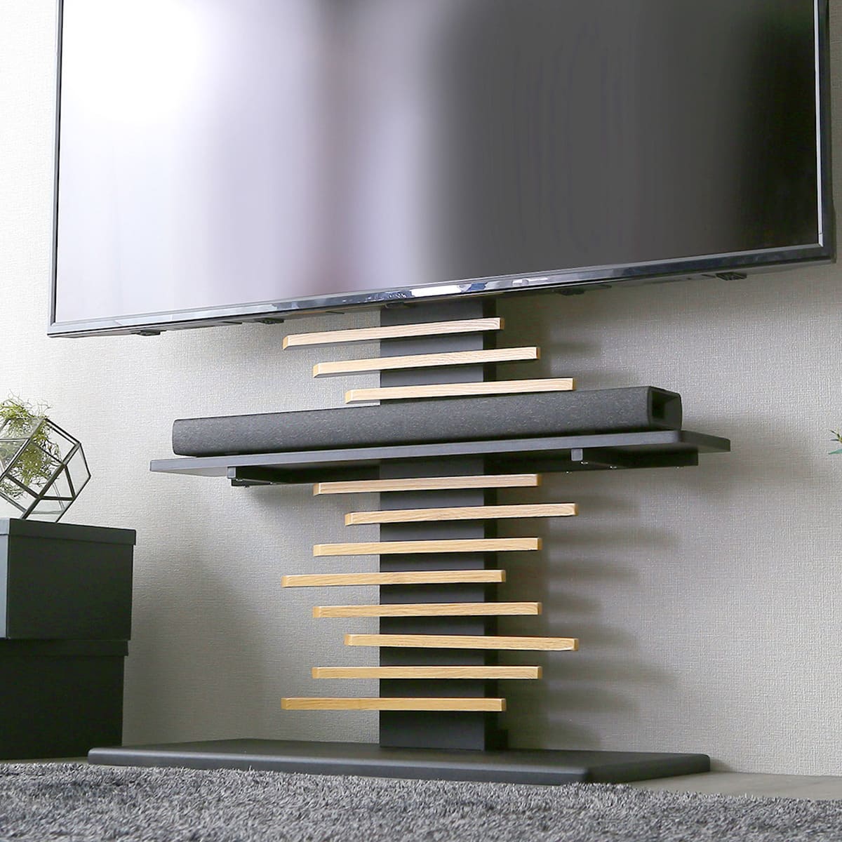 100インチ対応 頑丈・デザインテレビスタンド専用サウンドバー棚板 (BK