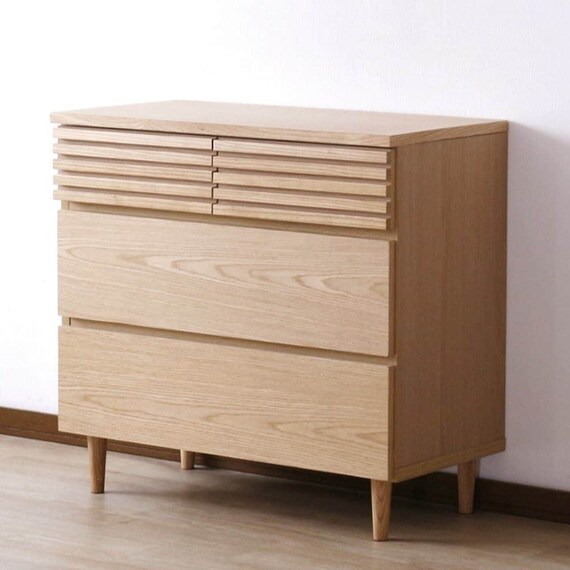 天然木工芸突板ローチェスト (幅80cm) 1枚目画像