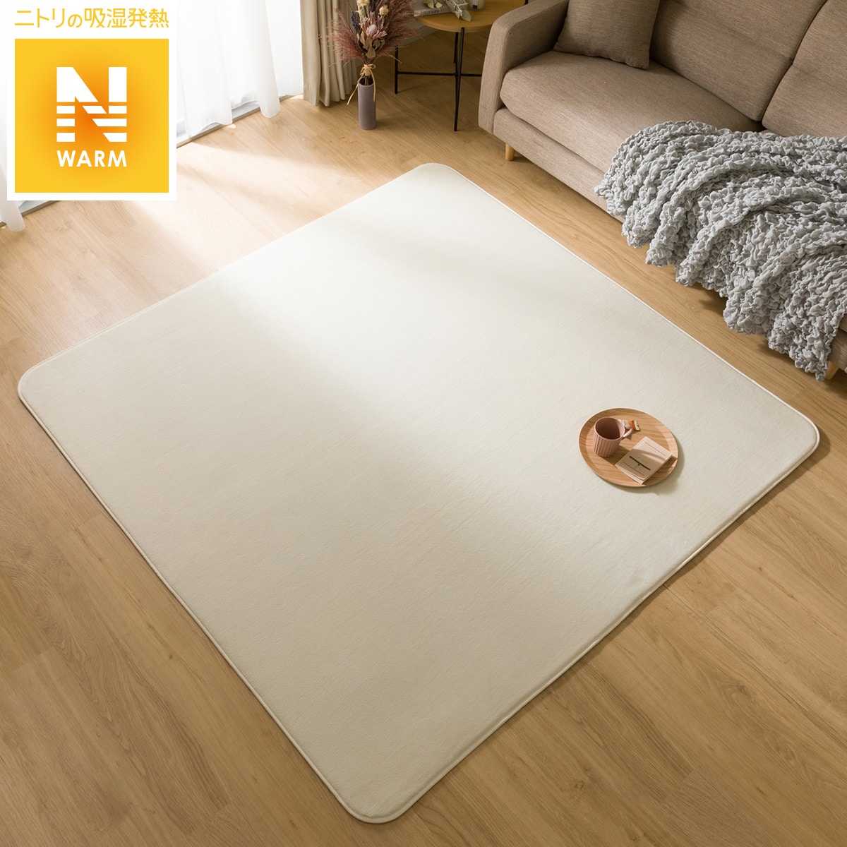 【デコホーム商品】ウレタン入り 保湿+吸湿発熱+蓄熱ラグ（Nウォーム n-sDH01 IV185X185） ニトリ