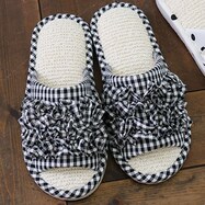 【デコホーム商品】スリッパ(フリルチェック BK cSR19)