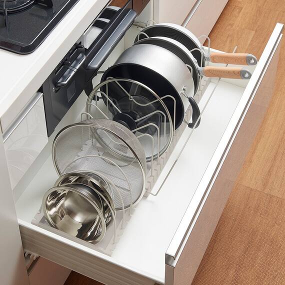 ざる・ボウル・フライパンスタンド(幅46～86cm DH860) 1枚目画像