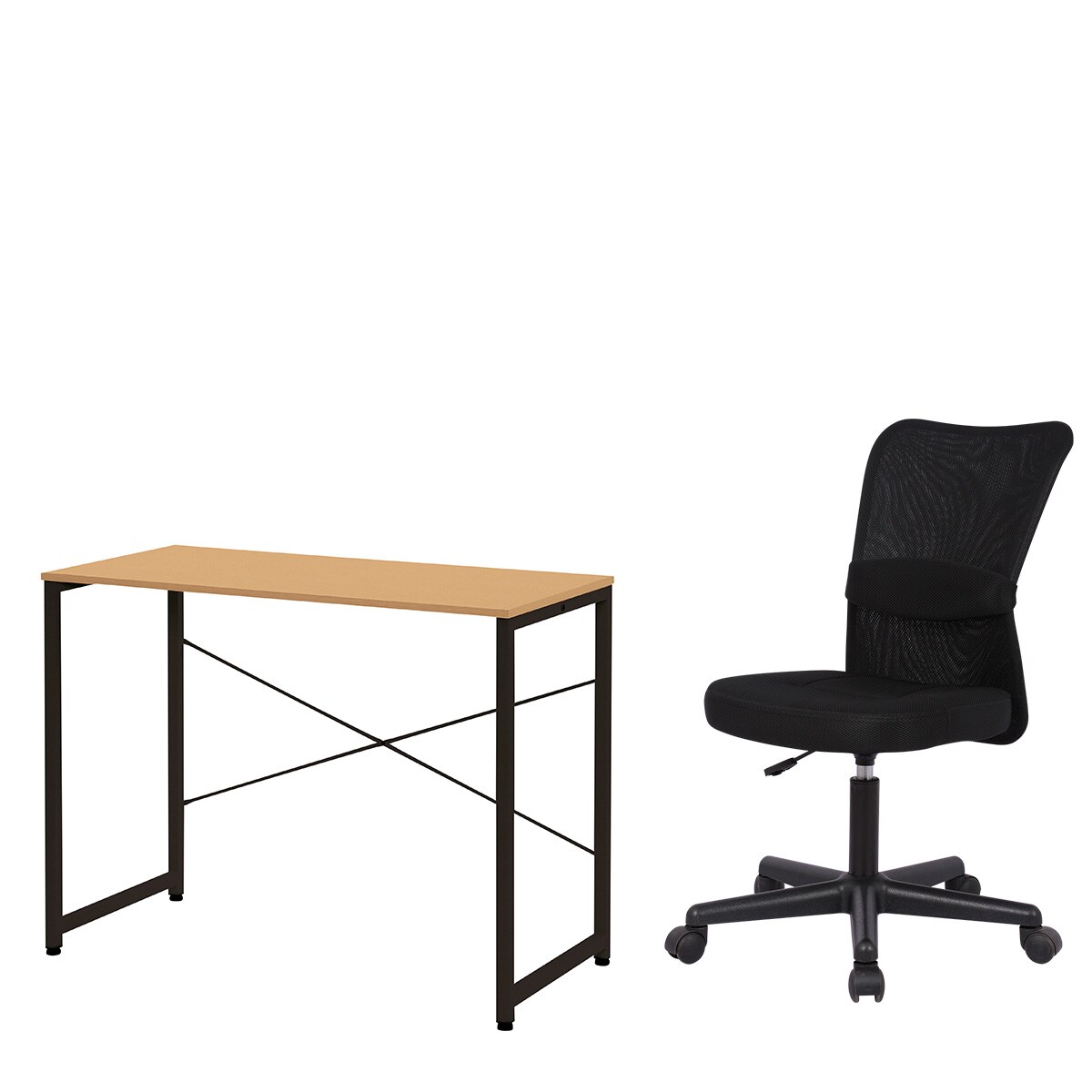 デスクチェアセット(デスク ZK001 95 LBR/オフィスチェア OC001 BK