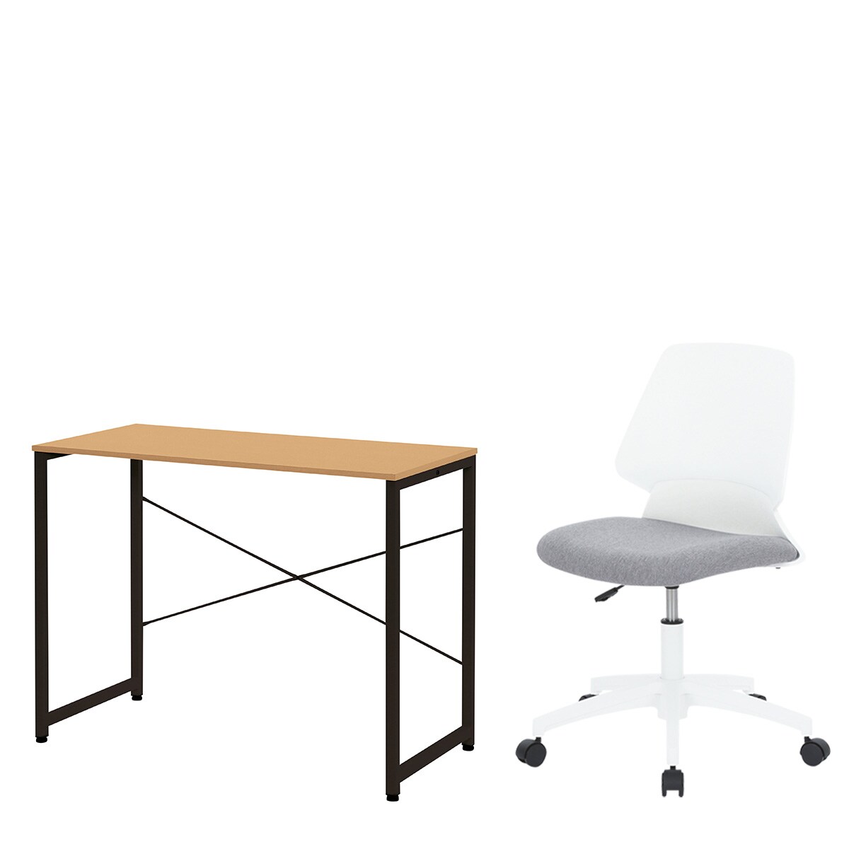 デスクチェアセット(デスク ZK001 95 LBR/ワークチェア シン WH