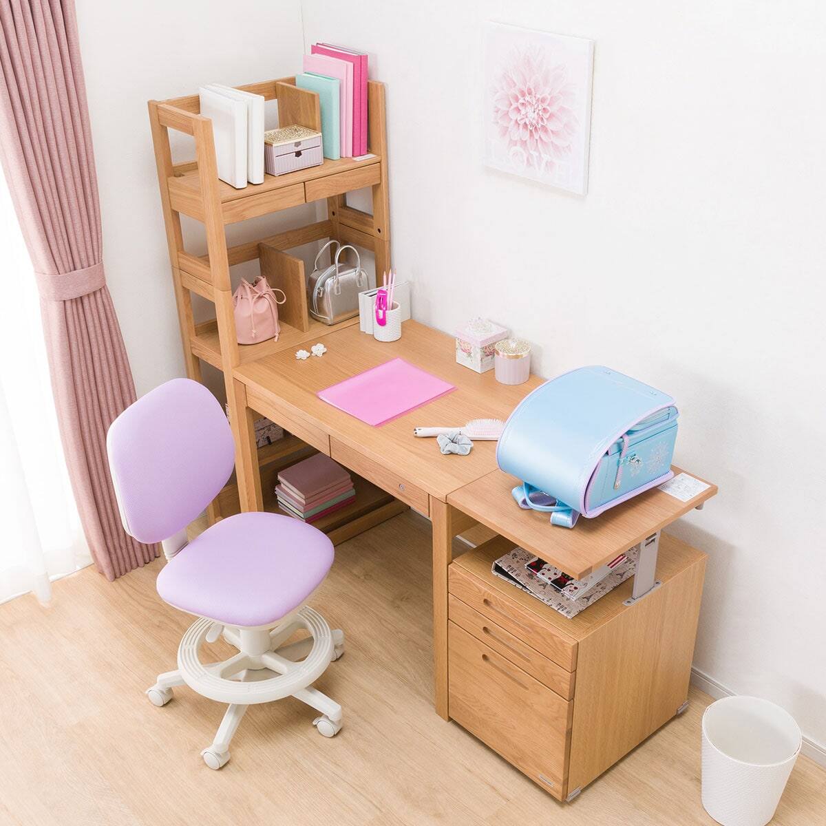 デスク + シェルフ + リフティングワゴンセット (ビーノ9060 NS