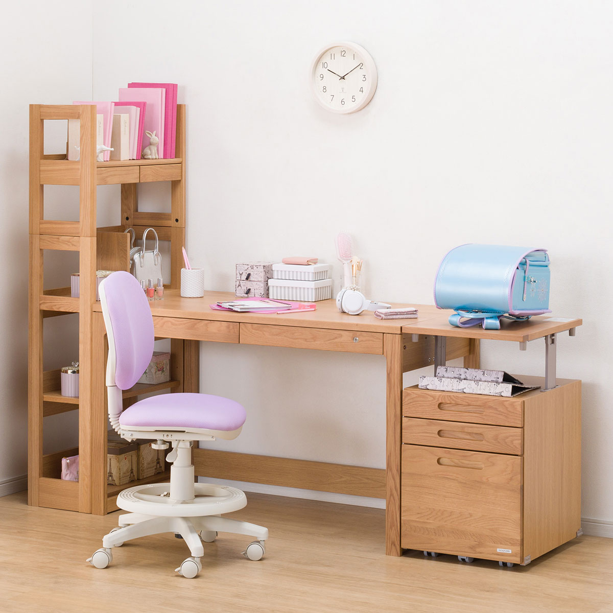 デスク + シェルフ + リフティングワゴンセット (ビーノ12060 NS