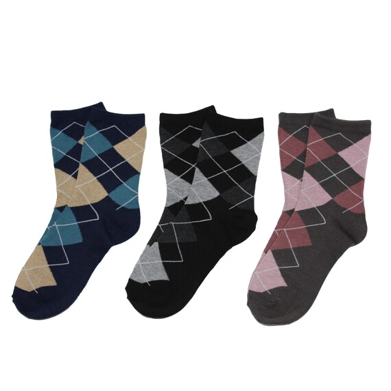 3組セット 15丈ソックス アーガイル柄 23～25cm(BK/BL/BR) 1枚目画像
