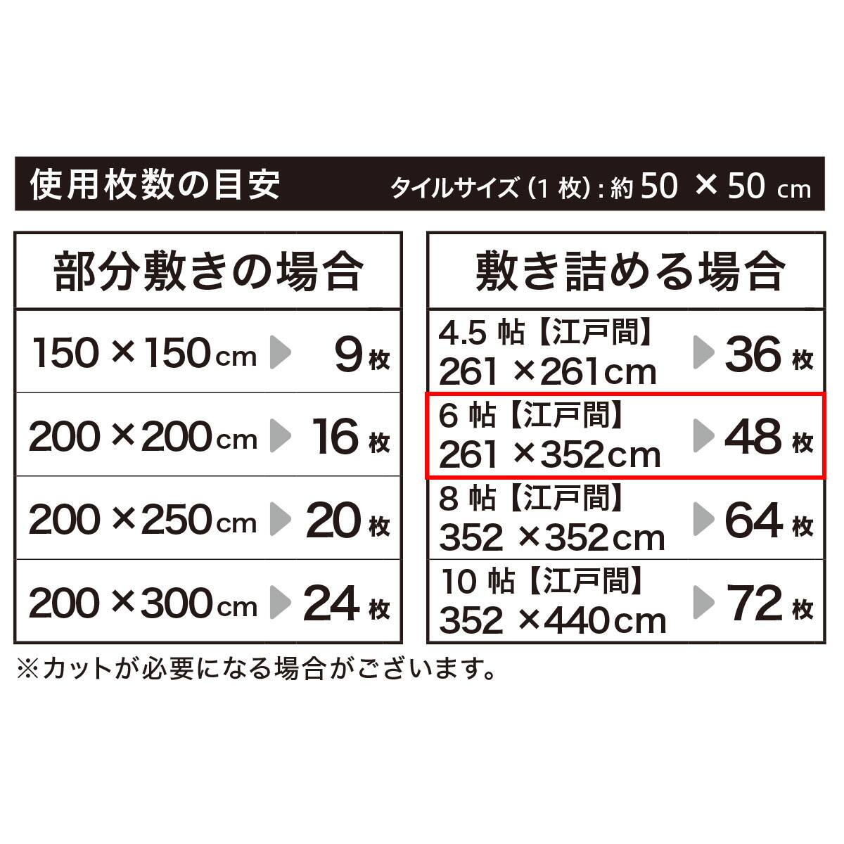 6帖 洗えるタイルカーペット 50×50cm 48枚入 (WY001 グレイッシュ