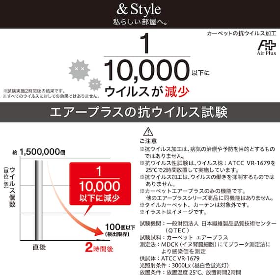 ダニよけ・抗菌防臭・防炎カーペット(エアープラスWGY 130cmR) 9枚目画像