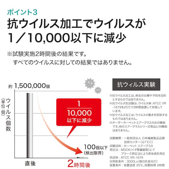 ダニよけ・抗菌防臭・防炎カーペット(エアープラスWGY 130cmR) 16枚目画像