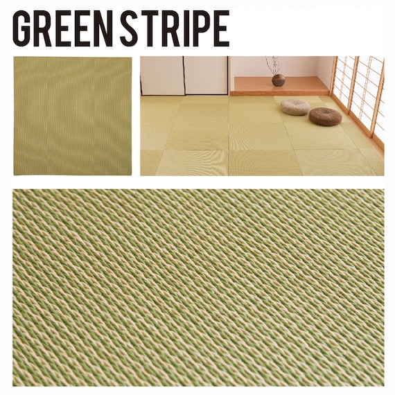 DIY用薄畳(12枚セット グリーンストライプ 82×82cm) 2枚目画像