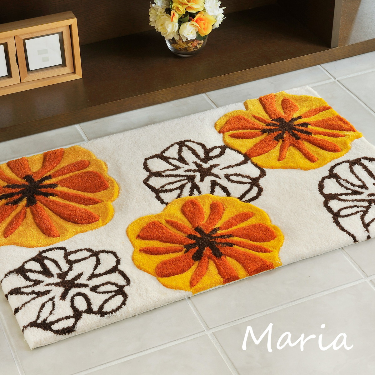 丈夫で洗える花柄フロアマット オレンジ | ニトリネット【公式】 家具