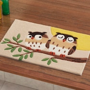 福を呼ぶふくろう柄フロアマット