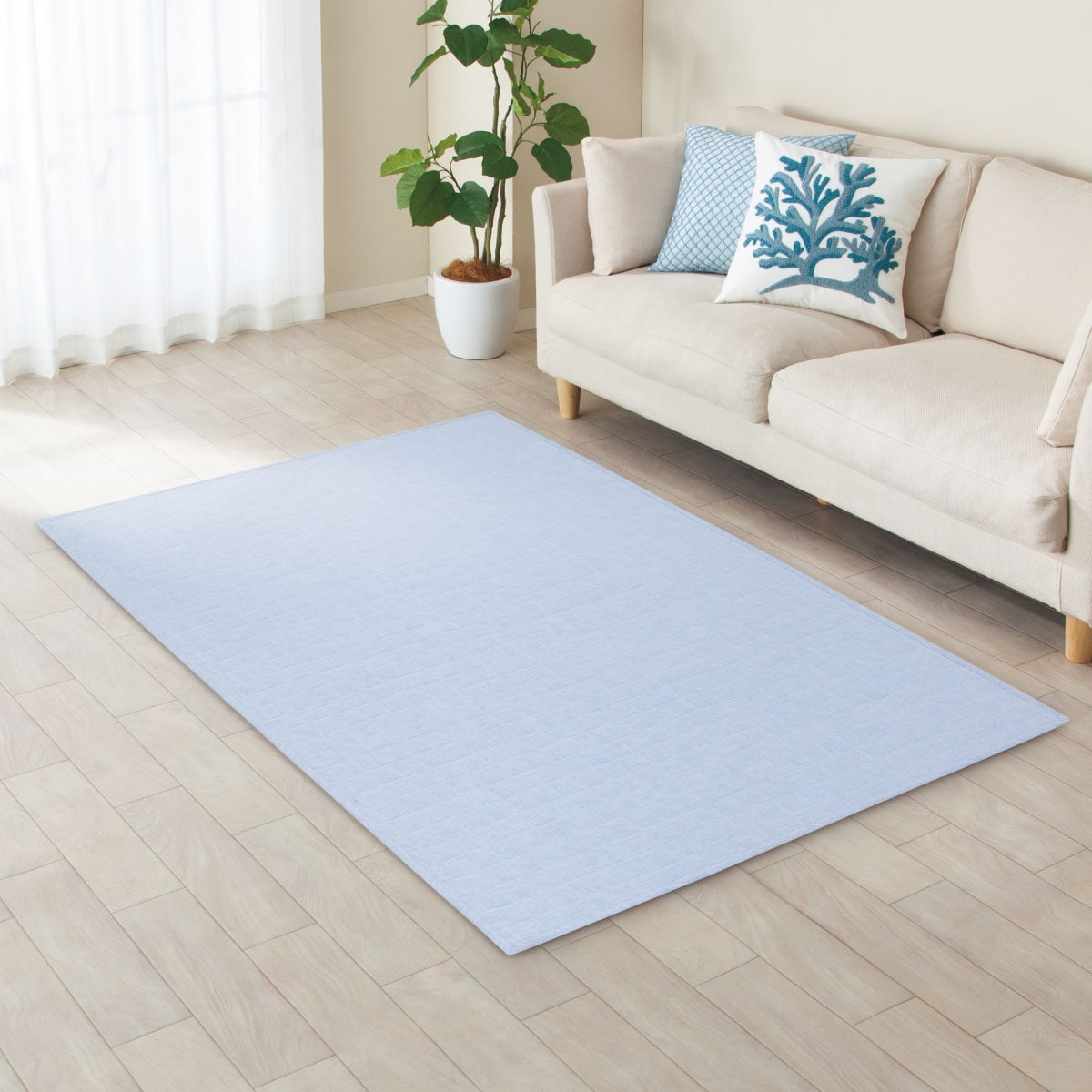 洗えるキルトラグ(ウォッシュキルトo BL 130X185)