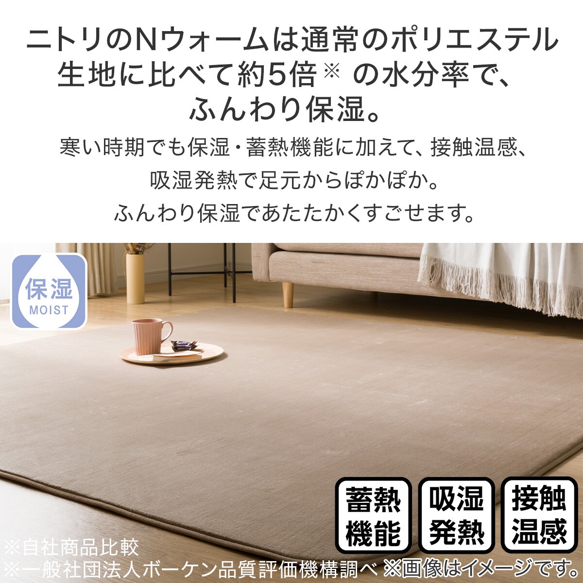 ウレタン入り 保湿＋吸湿発熱＋蓄熱ラグ(Nウォーム BE n 185X185 RW01)通販 | ニトリネット【公式】 家具・インテリア通販
