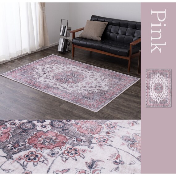 アンティークテイストの起毛プリントラグ 1枚目画像