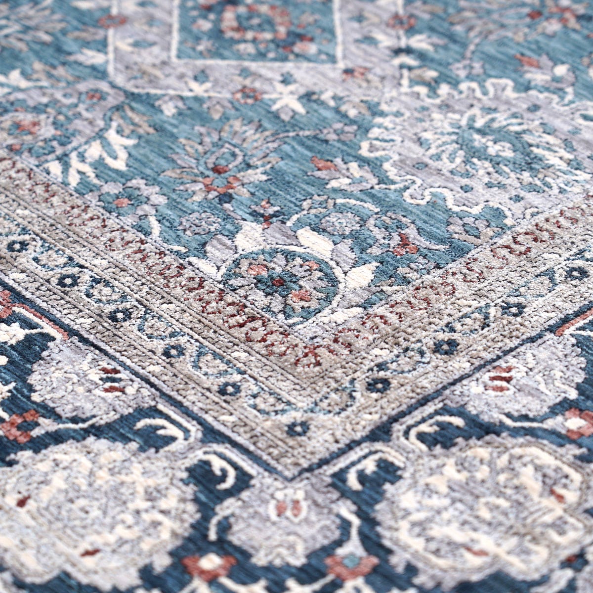 【送料無料】【匿名配送】ネパール絨毯　緞通　240✕170cm ウィルトン織ラグ ネシア 240×240cm 正方形 （クリーム／ブルー