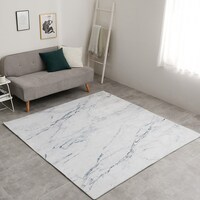 大理石柄の洗える起毛プリントラグ 190X190 WH