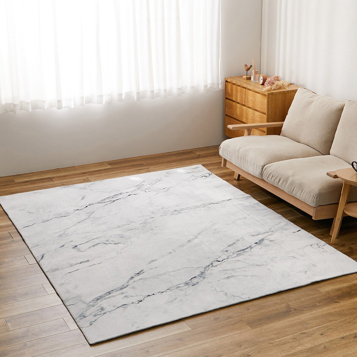 大理石柄の洗える起毛プリントラグ 190X240 WH | ニトリネット【公式