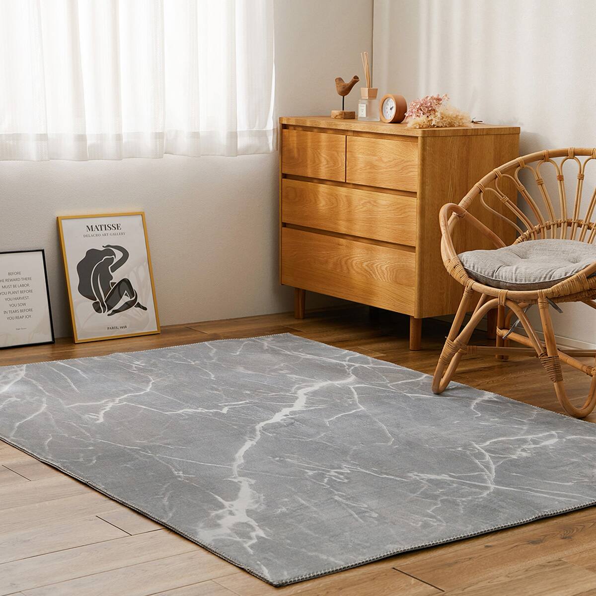 大理石柄の洗える起毛プリントラグ 130X190 GY | ニトリネット【公式