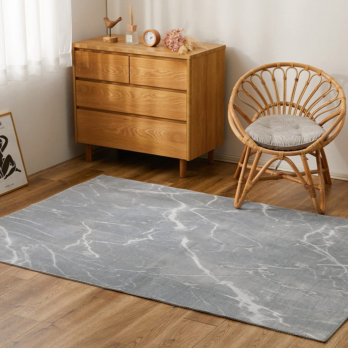 大理石柄の洗える起毛プリントラグ 130X190 GY | ニトリネット【公式