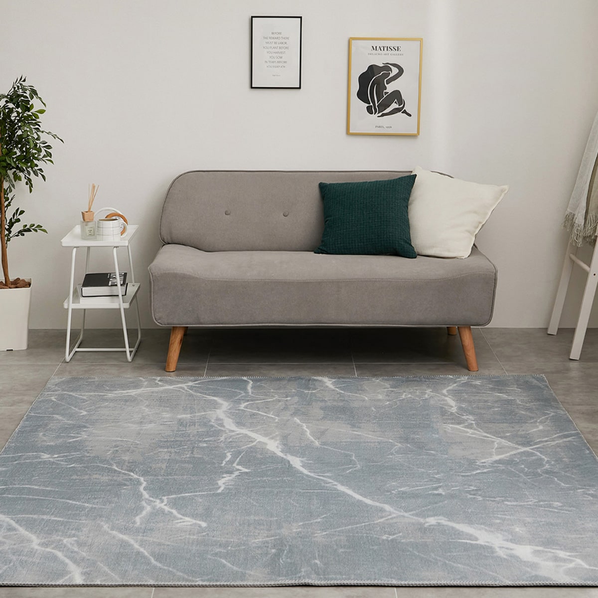 大理石柄の洗える起毛プリントラグ 190X190 GY | ニトリネット【公式