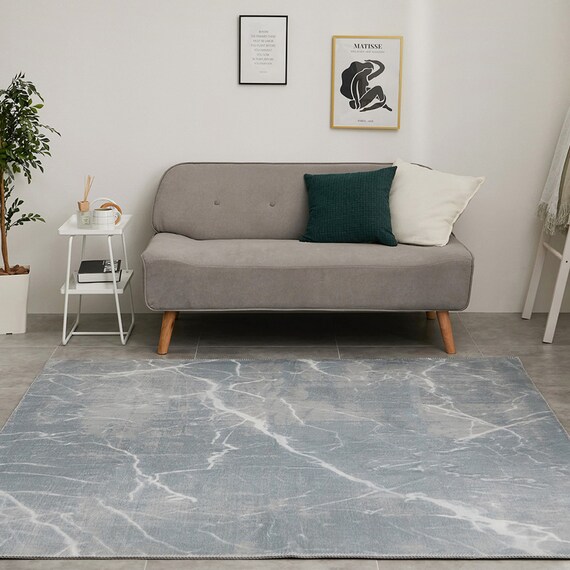 大理石柄の洗える起毛プリントラグ 190X190 GY 1枚目画像