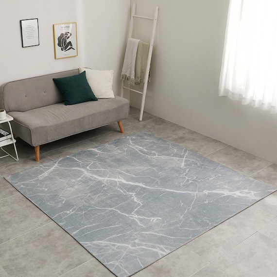 大理石柄の洗える起毛プリントラグ 190X190 GY 2枚目画像