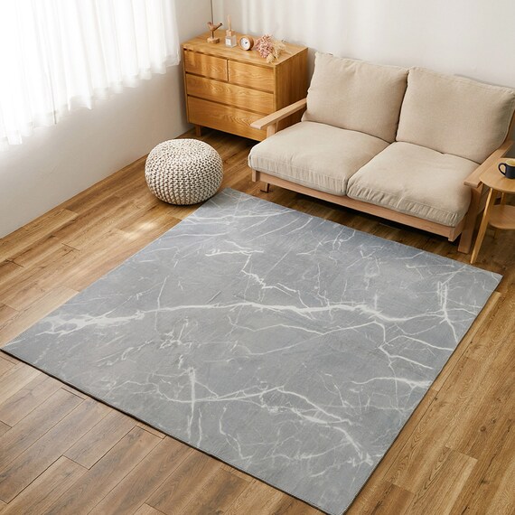 大理石柄の洗える起毛プリントラグ 190X190 GY 3枚目画像