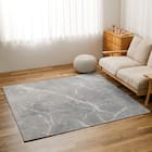 大理石柄の洗える起毛プリントラグ 190X190 GY 4枚目画像