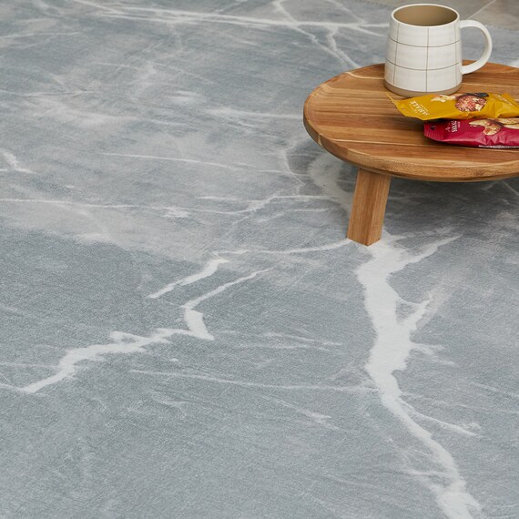 大理石柄の洗える起毛プリントラグ 190X190 GY 5枚目画像