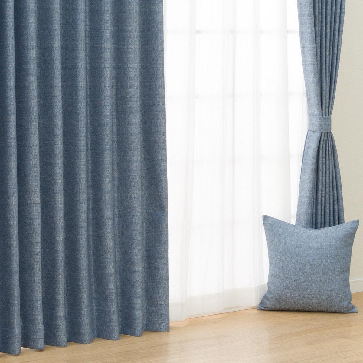 NITORI ダークブルー オーダーカーテン オーダーカーテン ECO005 ダークブルー 2倍ヒダ(幅-100/丈-140cm