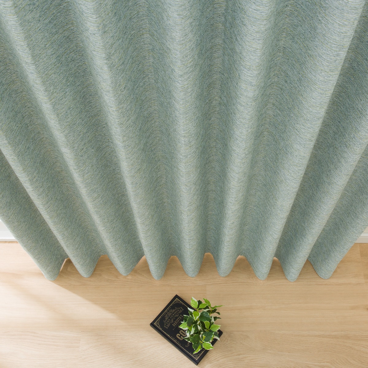 オーダーカーテン ECO006 ターコイズブルー 2倍ヒダ(幅-100/丈-140cm