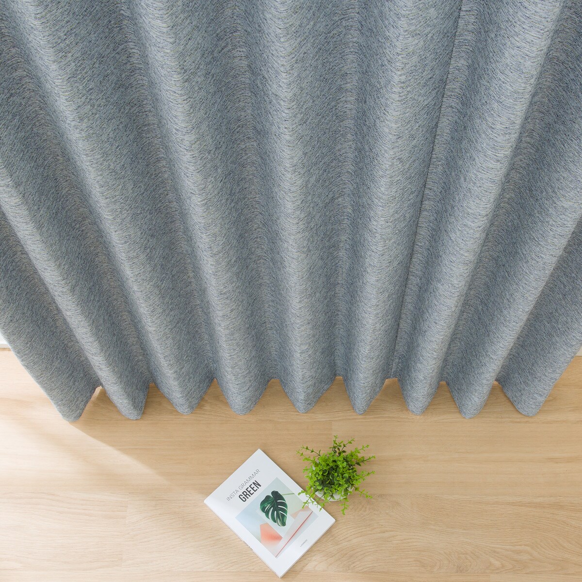 オーダーカーテン ECO006 ブルー 2倍ヒダ(幅201-300/丈141-200cm