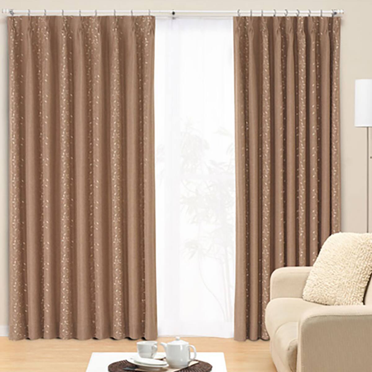 遮光3級オーダーカーテン ファイナ ブラウン 2倍ヒダ(幅-100/丈-140cm