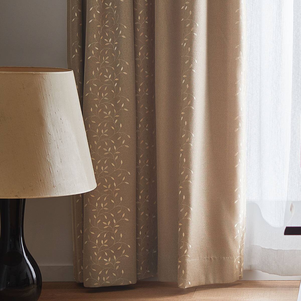 遮光3級オーダーカーテン ファイナ ブラウン 2倍ヒダ(幅-100/丈-140cm