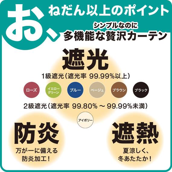 遮光2級・遮熱・防炎・50サイズカーテン(ノーブル3 アイボリー 100X210X2) 8枚目画像