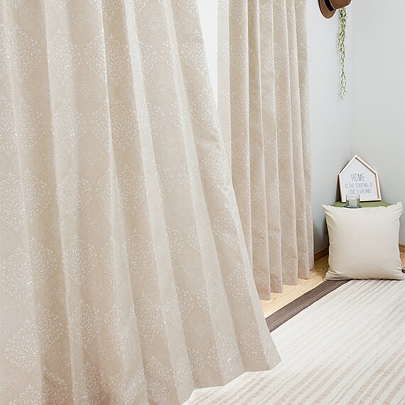 遮光1級・遮熱・遮音カーテン(ダマスク ベージュ 100X110X2) 1枚目画像