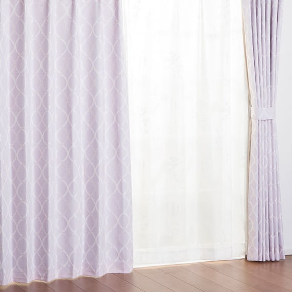 裏地付き遮光2級・遮熱カーテン(パターン レッドパープル 100X110X2) 2枚目画像