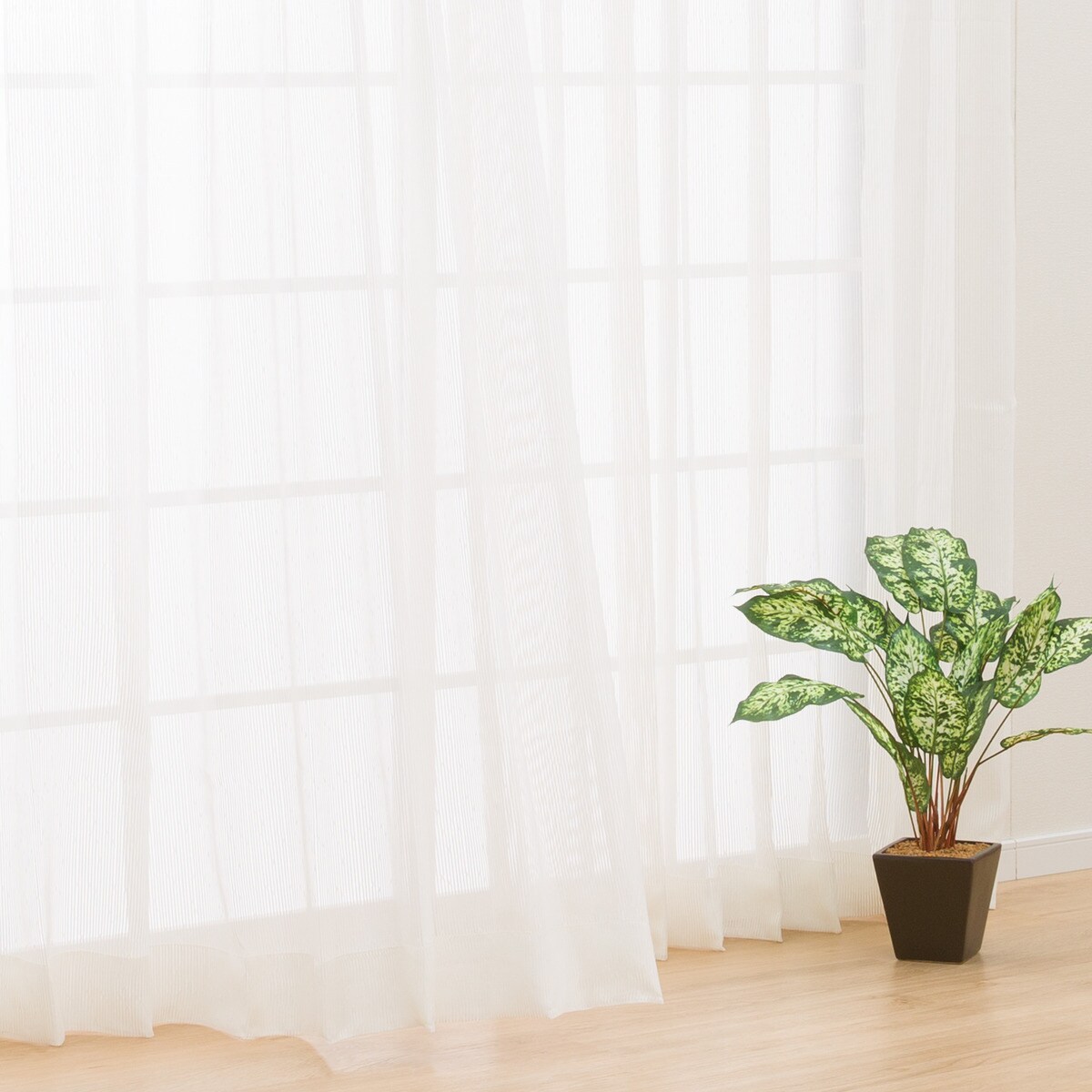 オーダーレースカーテン アイボリー 2倍ヒダ 242cm×109cm 2枚セット オーダーレース ジレ アイボリー 2倍ヒダ(幅-100/丈201-240cm