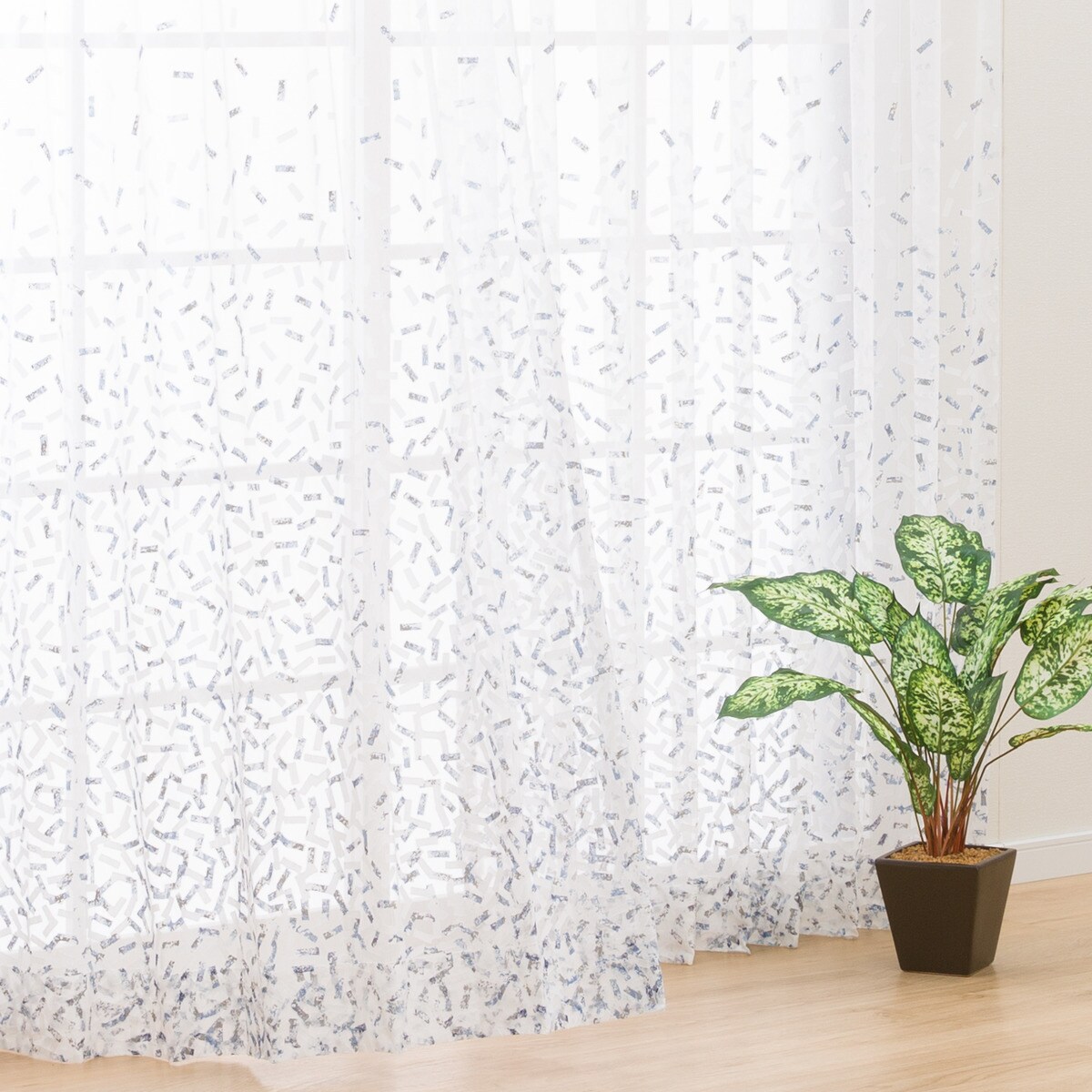 オーダーレース コンフェ ブルー 2倍ヒダ(幅101-200/丈201-260cm