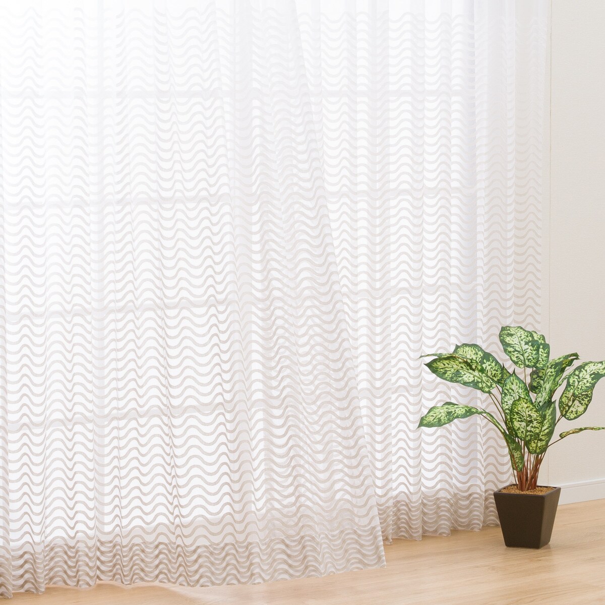 ニトリ オーダーメイド グレー カーテン2点 レース2点 オーダーレース ドレイス アイボリー 2倍ヒダ(幅-100/丈-140cm