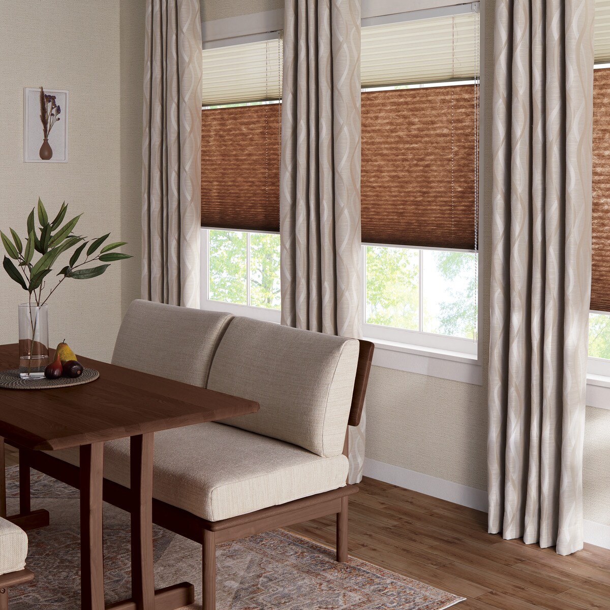 遮光2級・防炎オーダーカーテン ビブリオ ベージュ 2倍ヒダ(幅201-300