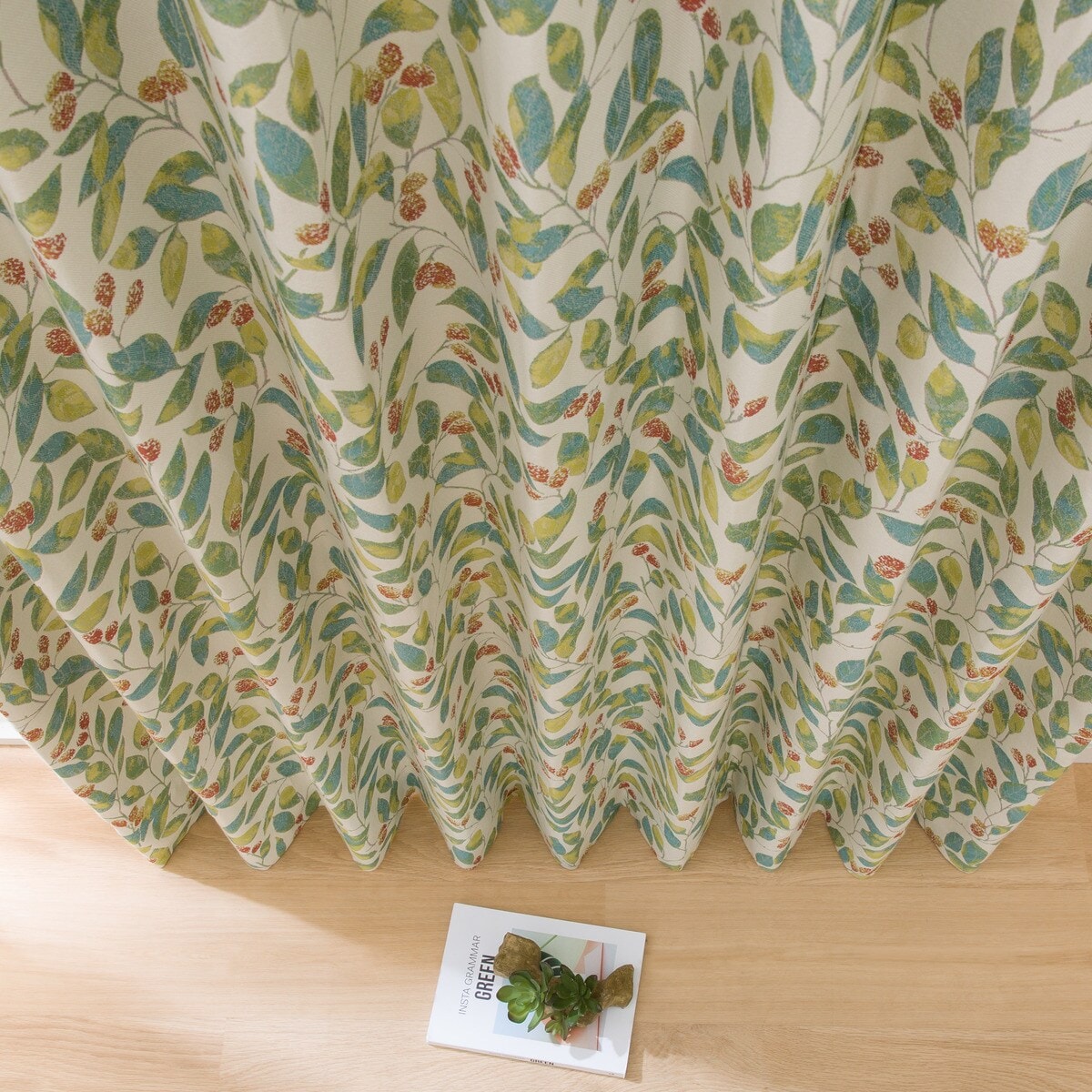 オーダーカーテン ルナメル グリーン 2倍ヒダ(幅-100/丈-140cm