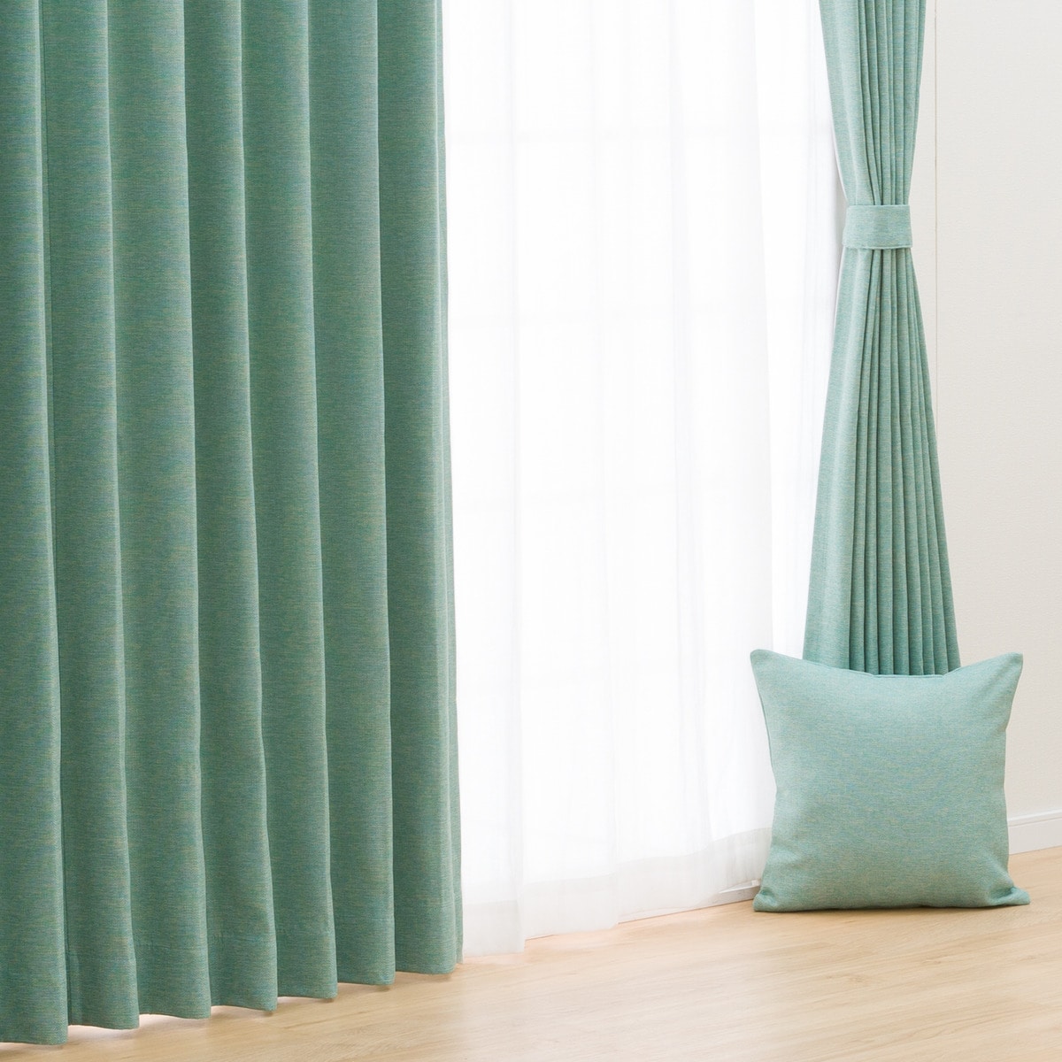 オーダーカーテン トワン ターコイズブルー 2倍ヒダ(幅201-300