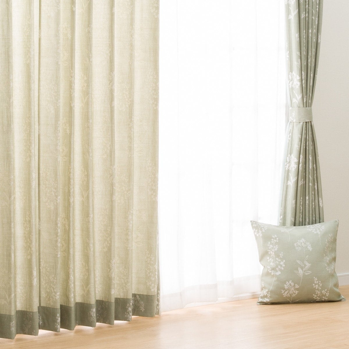 ニトリ カーテン オーダーカーテン オーダーレース付 緑 グリーン 金色ゴールド ニトリ カーテン オーダーカーテン オーダーレース付 緑