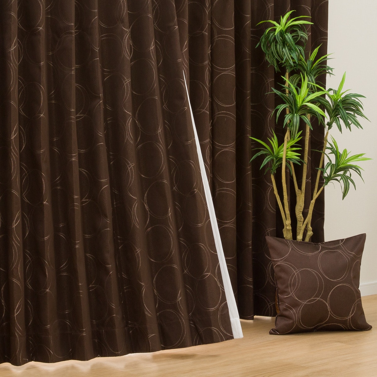 遮光1級・遮熱・遮音オーダーカーテン OD025 ブラウン 2倍ヒダ(幅-100
