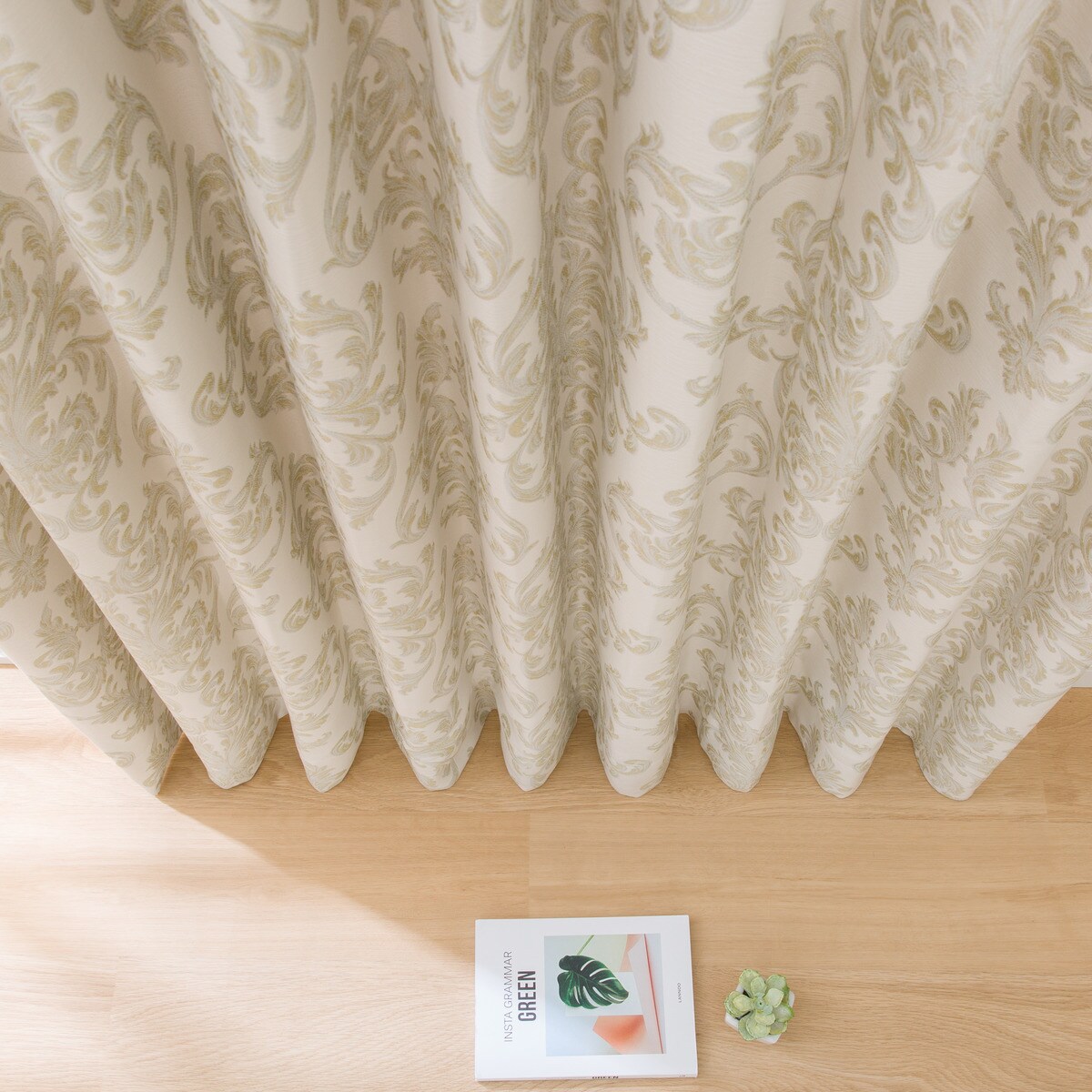 防炎オーダーカーテン OD034 グリーン 2倍ヒダ(幅-100/丈-140cm