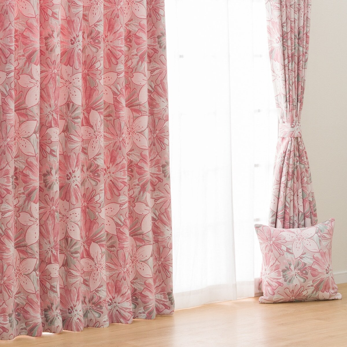 オーダーカーテン エルゴ2 ローズ 2倍ヒダ(幅101-200/丈-140cm