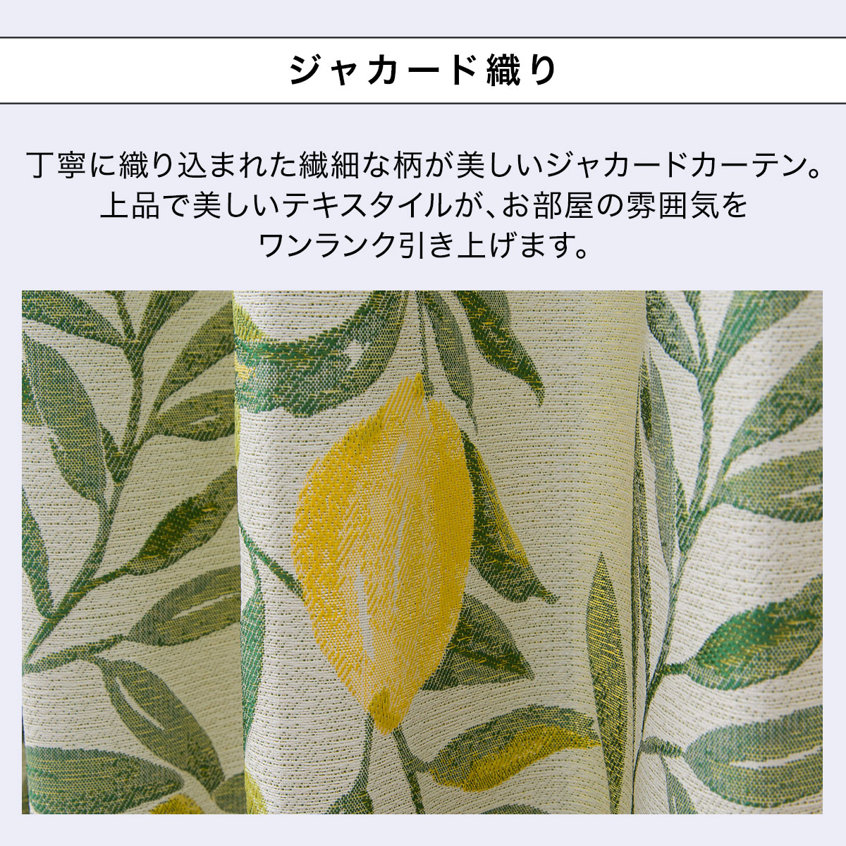 裏地付きオーダーカーテン ODレモンリーフ 2倍ヒダ(幅101-200/丈-140cm